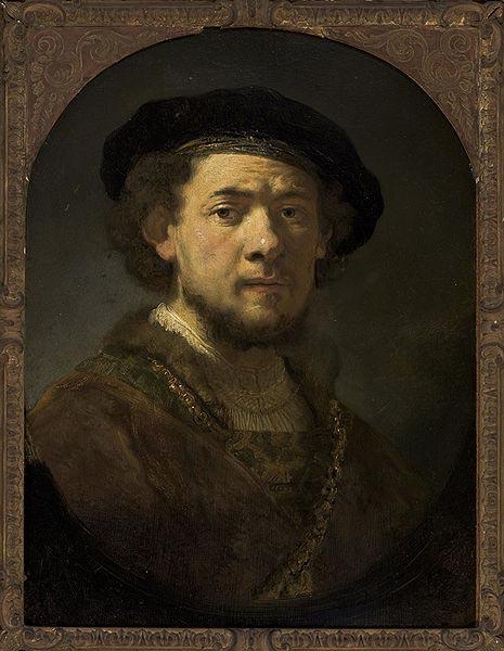 REMBRANDT Harmenszoon van Rijn Bust of a man wearing a cap and a gold chain. oil painting picture